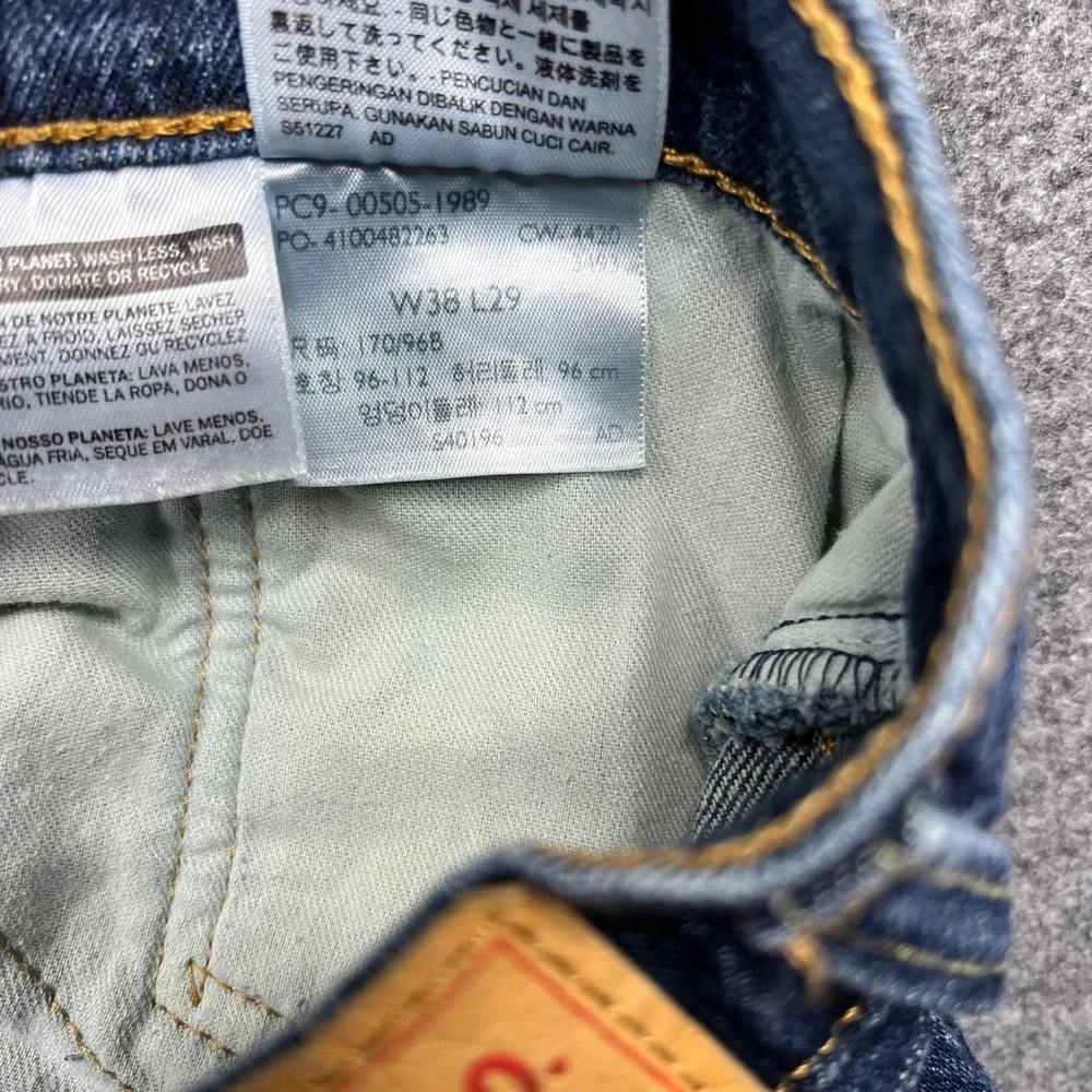 Levi's 505 Jeans Men 38x29 Blue Fits 38x28 Regular Straight Leg Dark Wash Denim